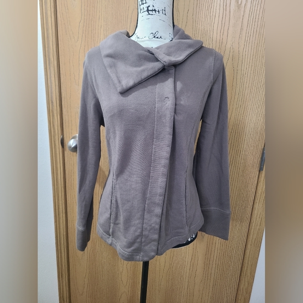 Eddie Bauer Brown Asymmetrical Collar Snap Sweater Sweatshirt